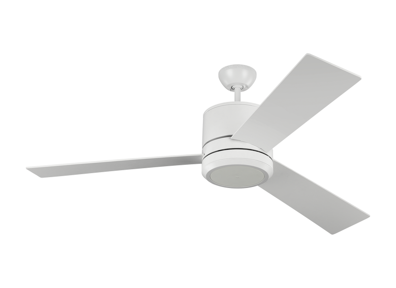 El ventilador de techo Visión 56 Collection viene con una varilla para bajar el ventilador a la habitación cuando el espacio del techo lo permite. Se ofrece en tres combinaciones de acabados. Con clasificación de humedad para uso en interiores / exteriores.  Control de pared de cuatro velocidades con atenuador LED.