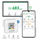 Medidor de CO2 profesional con sensor inalámbrico autónomo alimentado por batería para monitorizar el CO2, la temperatura, la humedad relativa y la presión atmosférica en el hogar, oficina, etc. Portátil, fácil de instalar y operar. Le permite saber cuando los niveles monitorizados se han vuelto insalubres.