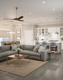 El ventilador de techo Maverick II presenta una silueta elegante y moderna con un diseño de tres aspas. Tiene un motor de CC reversible de 6 velocidades de ahorro de energía ultra eficiente. Incluye control remoto de mano  y una varilla descendente de 6 pulgadas. Garantía limitada de por vida. Listado ETL para lugares húmedos. 