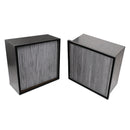 Filtro de aire rígido alta eficiencia: Cuando se requiere un alto grado de limpieza de aire sin ser un filtro HEPA. Eficiencia 95% D.O.P. @ 0.3 micras. Velocidades 300 y 500 fpm. Separadores de aluminio. Espesores de 6” y 12”. Marco madera o metal (tipo caja o con brida). Aplicaciones comerciales / industriales.